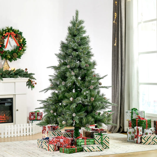 6FT Artificial Christmas Snow Pine Tree, Pinecone Decor, Green Artificial Christmas Trees at Gallery Canada