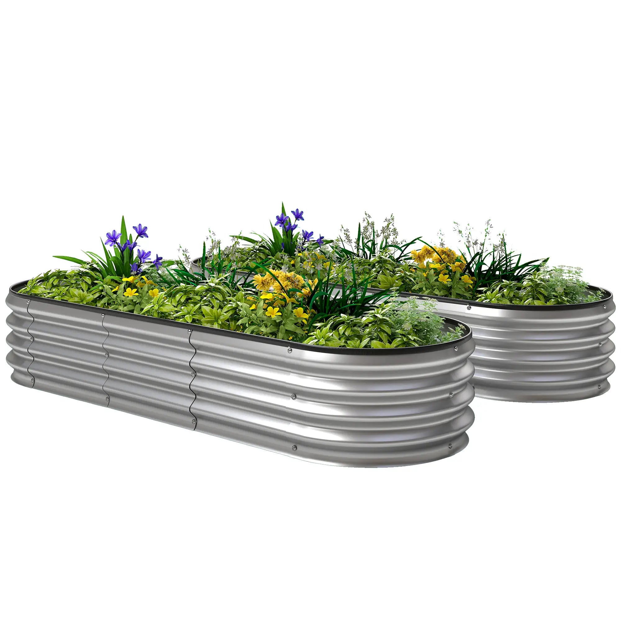2Pcs Galvanized 6x2x1 ft Raised Garden Bed, Silver Galvanized Planter Boxes Silver at Gallery Canada