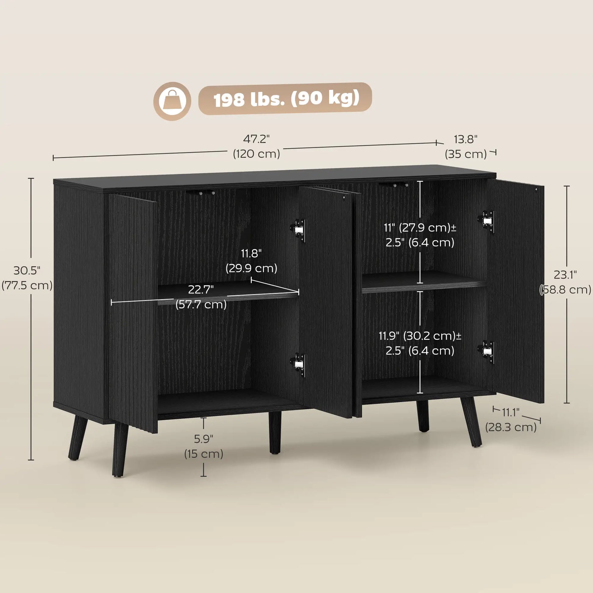 Buffet Cabinet with Storage, Modern Fluted Sideboard, Black Bar Cabinets at Gallery Canada
