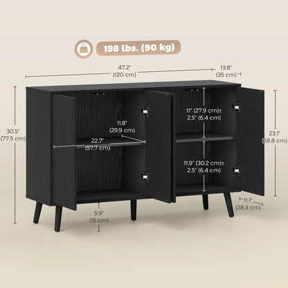 Buffet Cabinet with Storage, Modern Fluted Sideboard, Black Bar Cabinets at Gallery Canada