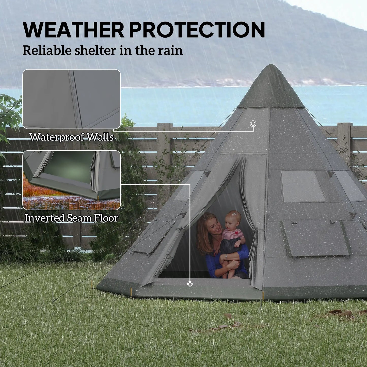 6 Person Family Teepee Tent, Mesh Windows, Floor, Carry Bag, Grey Camping Tents at Gallery Canada