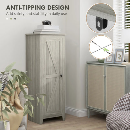 48" Kitchen Pantry Cabinet, Barn Door, Adjustable Shelves, Grey Wood Grain, Grey Kitchen Pantry Cabinets at Gallery Canada