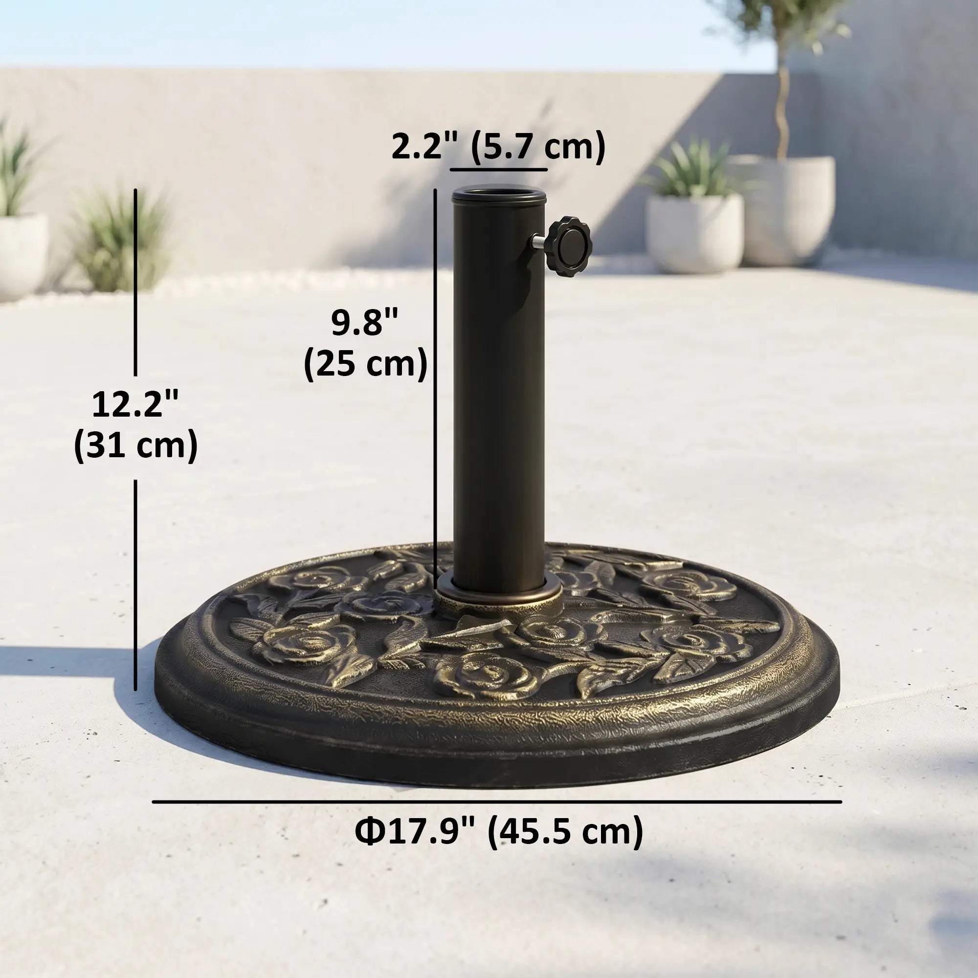 18” Round Patio Umbrella Base, Cast Stone Resin, Bronze Umbrella Bases at Gallery Canada