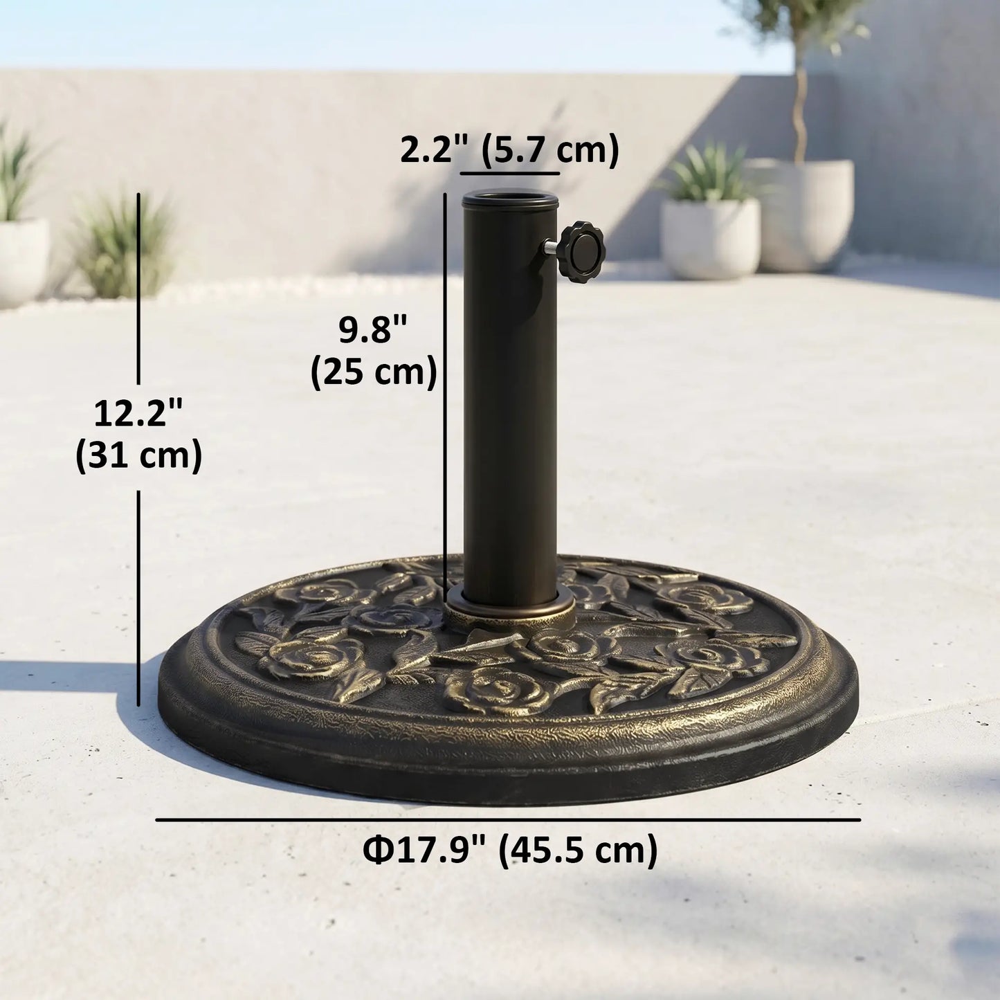18” Round Patio Umbrella Base, Cast Stone Resin, Bronze Umbrella Bases at Gallery Canada