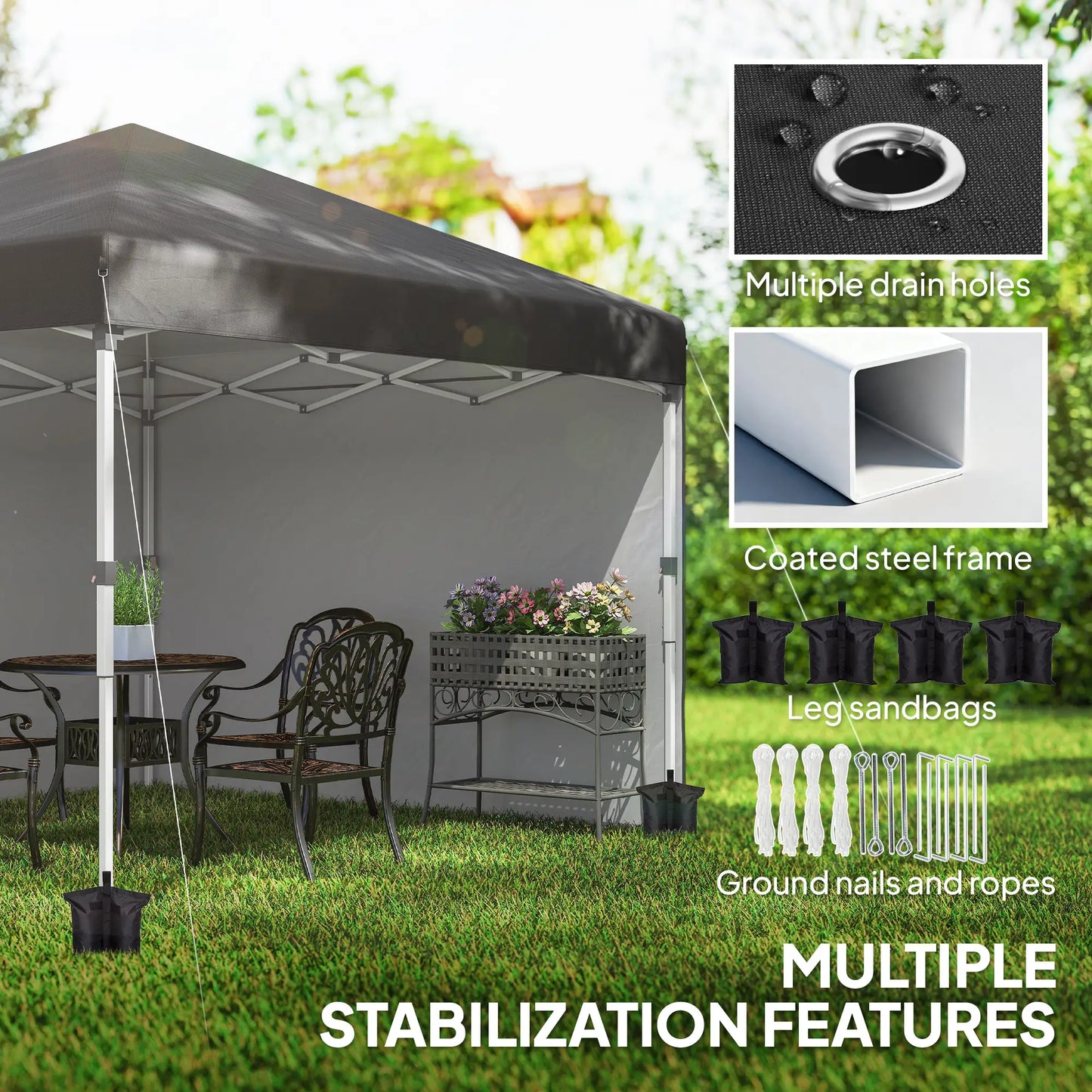 10' x 10' Pop Up Canopy, Sidewalls, Roller Bag, Adjustable Tent, Black Pop Up Canopies at Gallery Canada