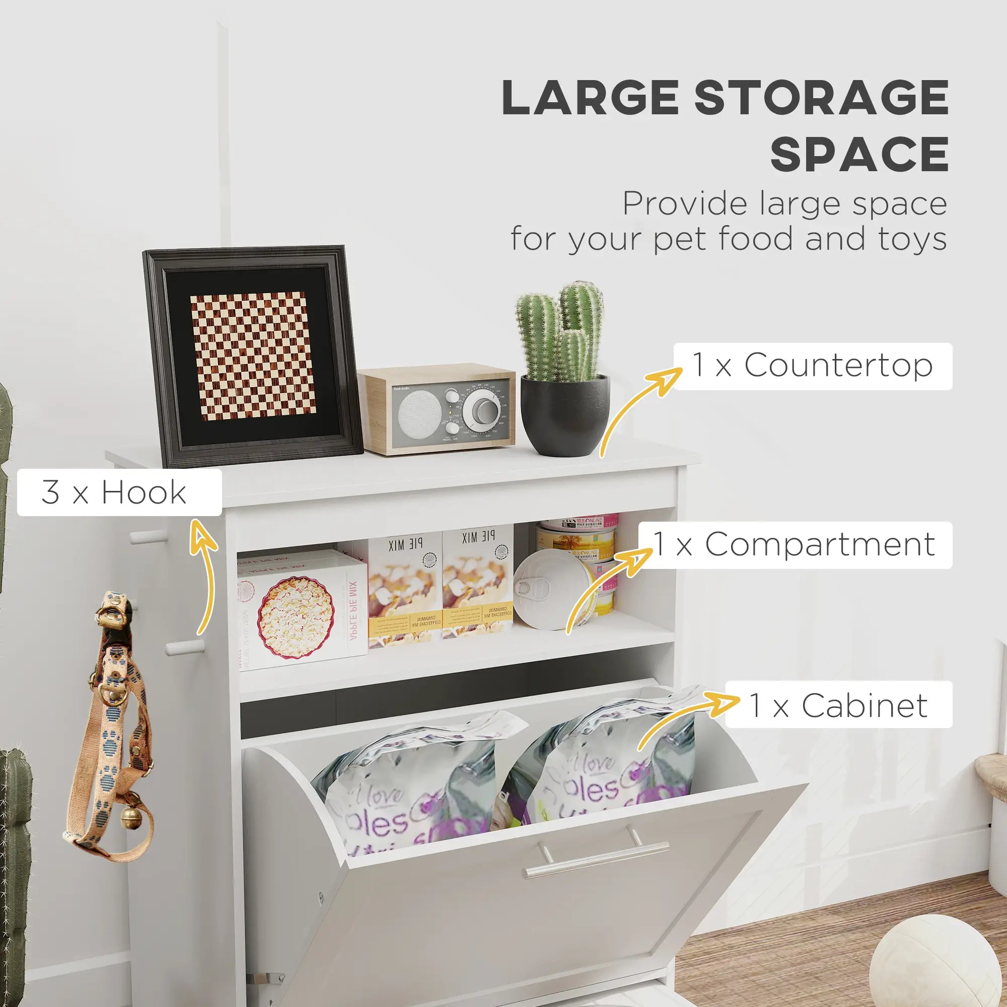 Pet Feeder Station, Dog Food Storage Cabinet with Bowls, Gray Dog Bowls at Gallery Canada