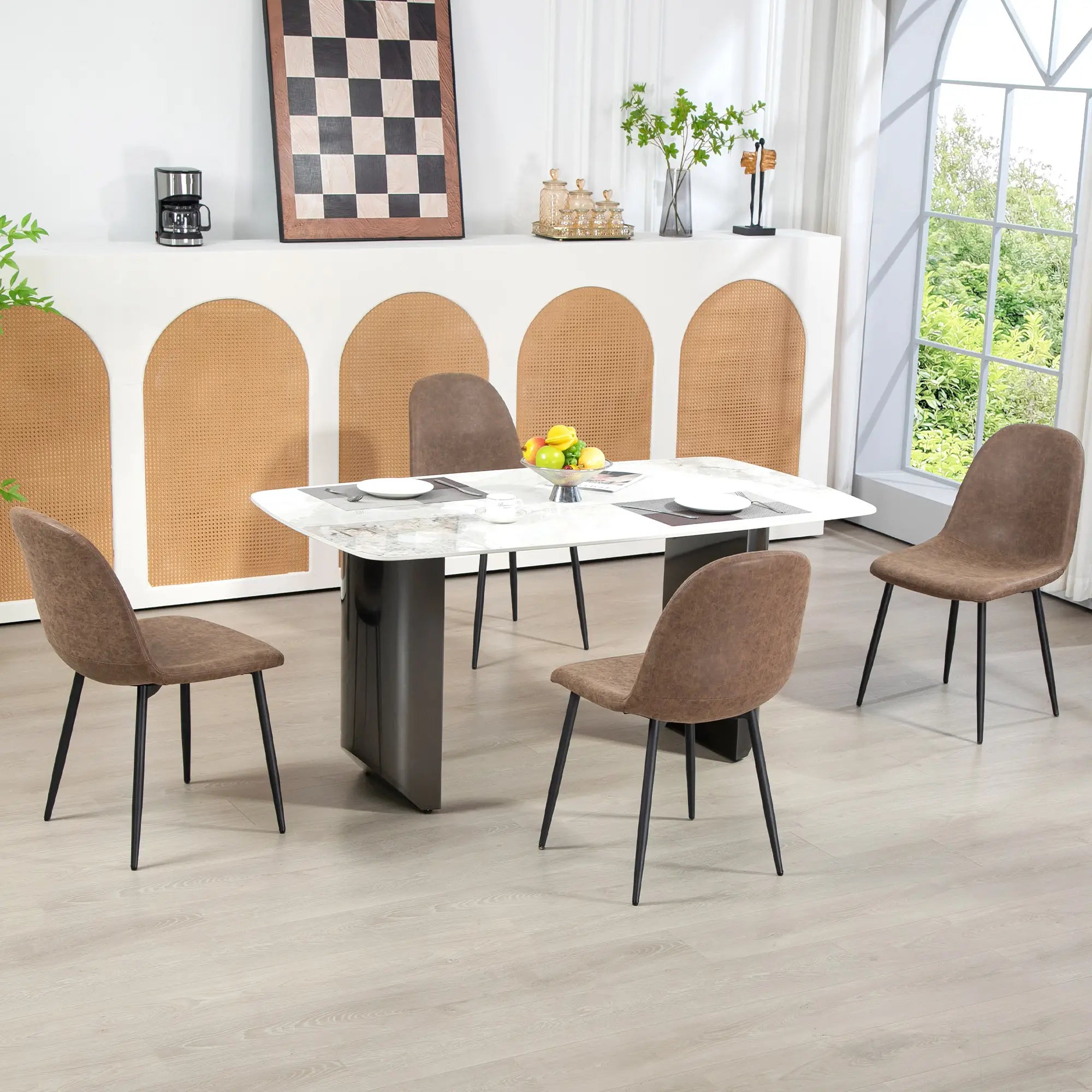 Retro Dining Table Chairs Set of 4, PU Leather Upholstered Bar Stools at Gallery Canada