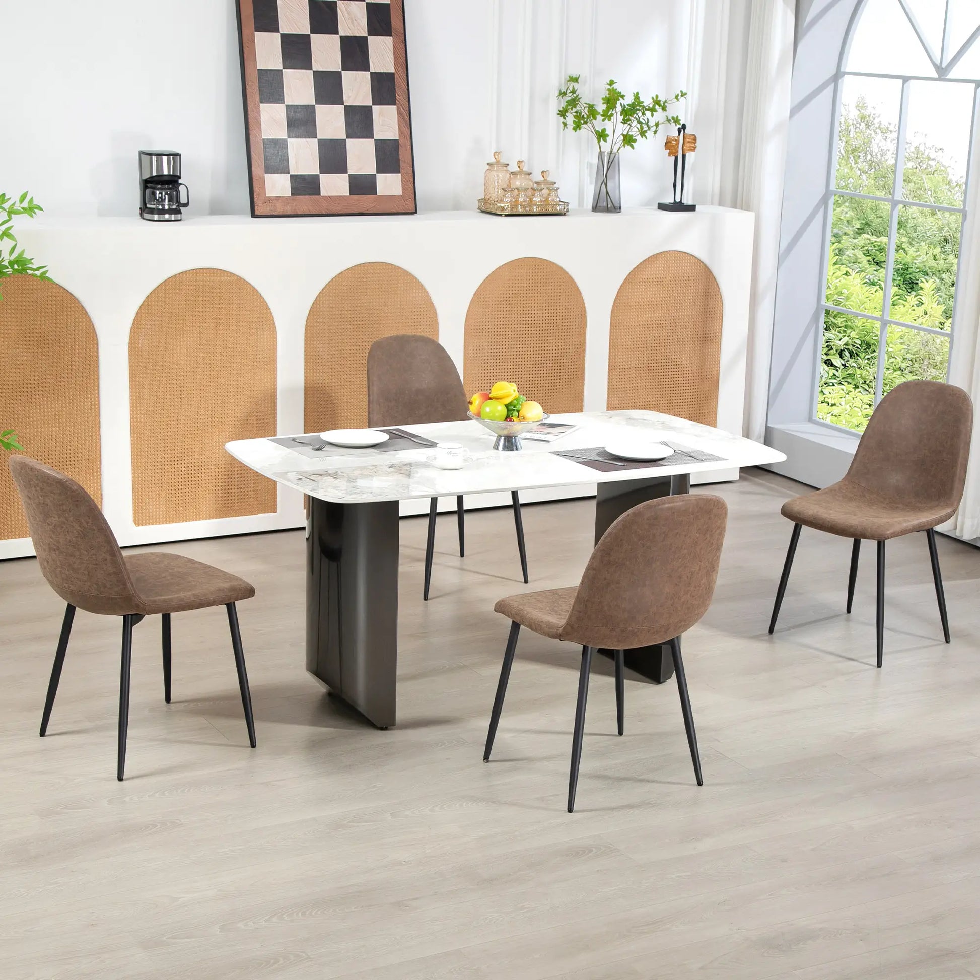 Retro Dining Table Chairs Set of 4, PU Leather Upholstered Bar Stools at Gallery Canada