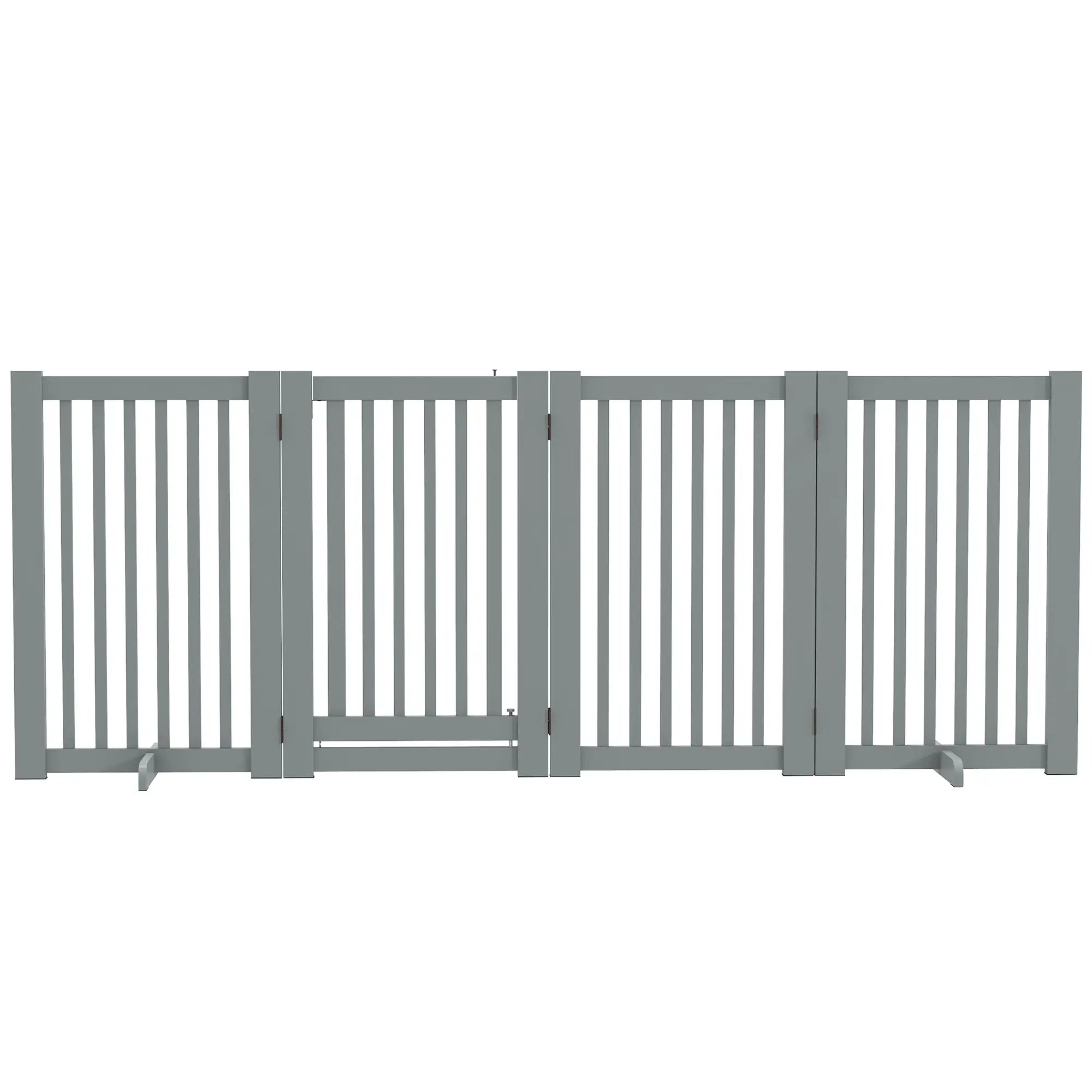 4 Panel Wooden Pet Gate, Free Standing, Open Door, Light Grey Houses, Kennels & Pens Light Grey at Gallery Canada