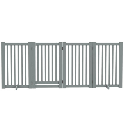 4 Panel Wooden Pet Gate, Free Standing, Open Door, Light Grey Houses, Kennels & Pens Light Grey at Gallery Canada
