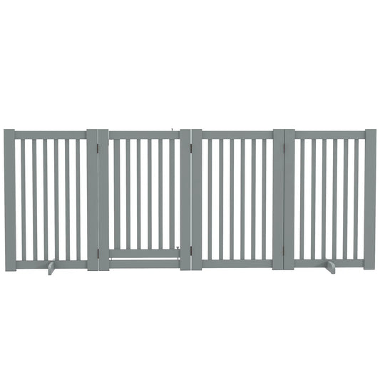4 Panel Wooden Pet Gate, Free Standing, Open Door, Light Grey Houses, Kennels & Pens Light Grey at Gallery Canada