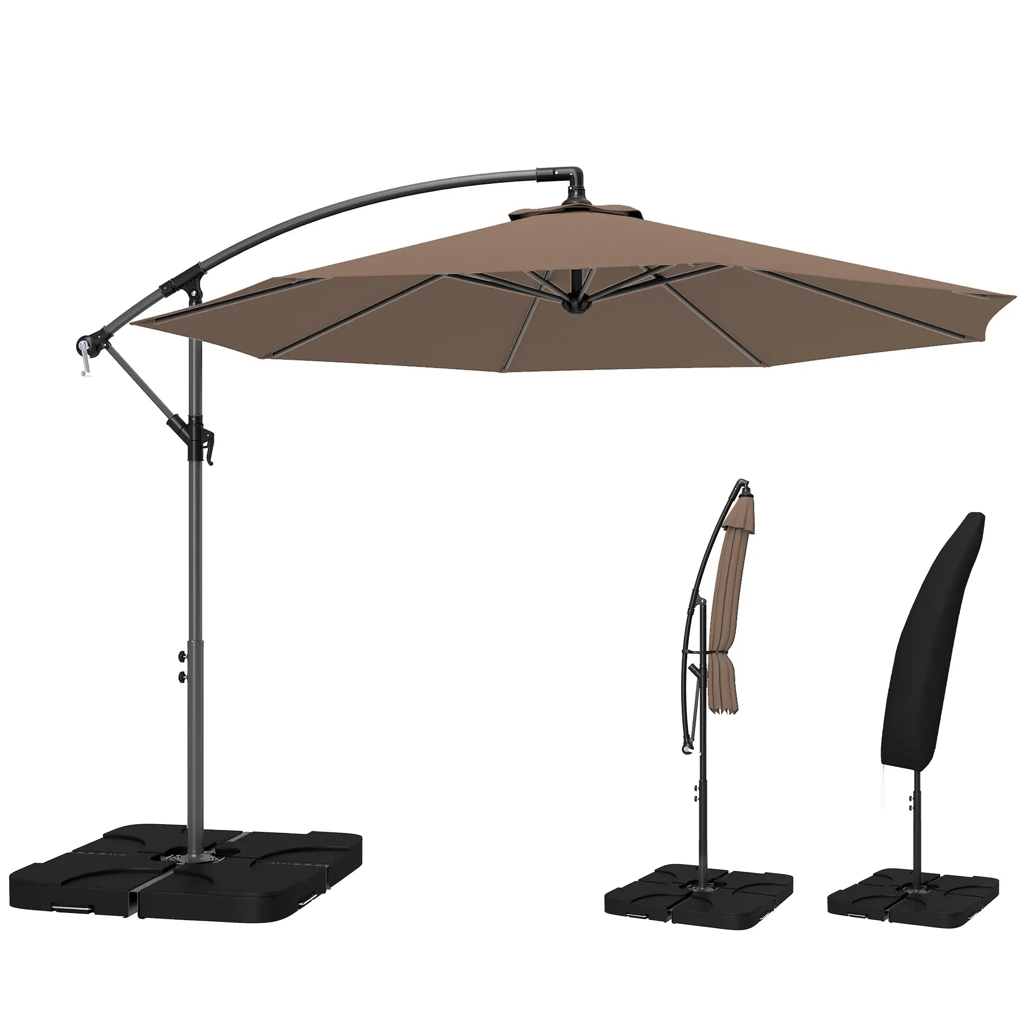 9.6ft Offset Patio Umbrella, Hanging Parasol, Crank, Base Cantilever Umbrellas at Gallery Canada