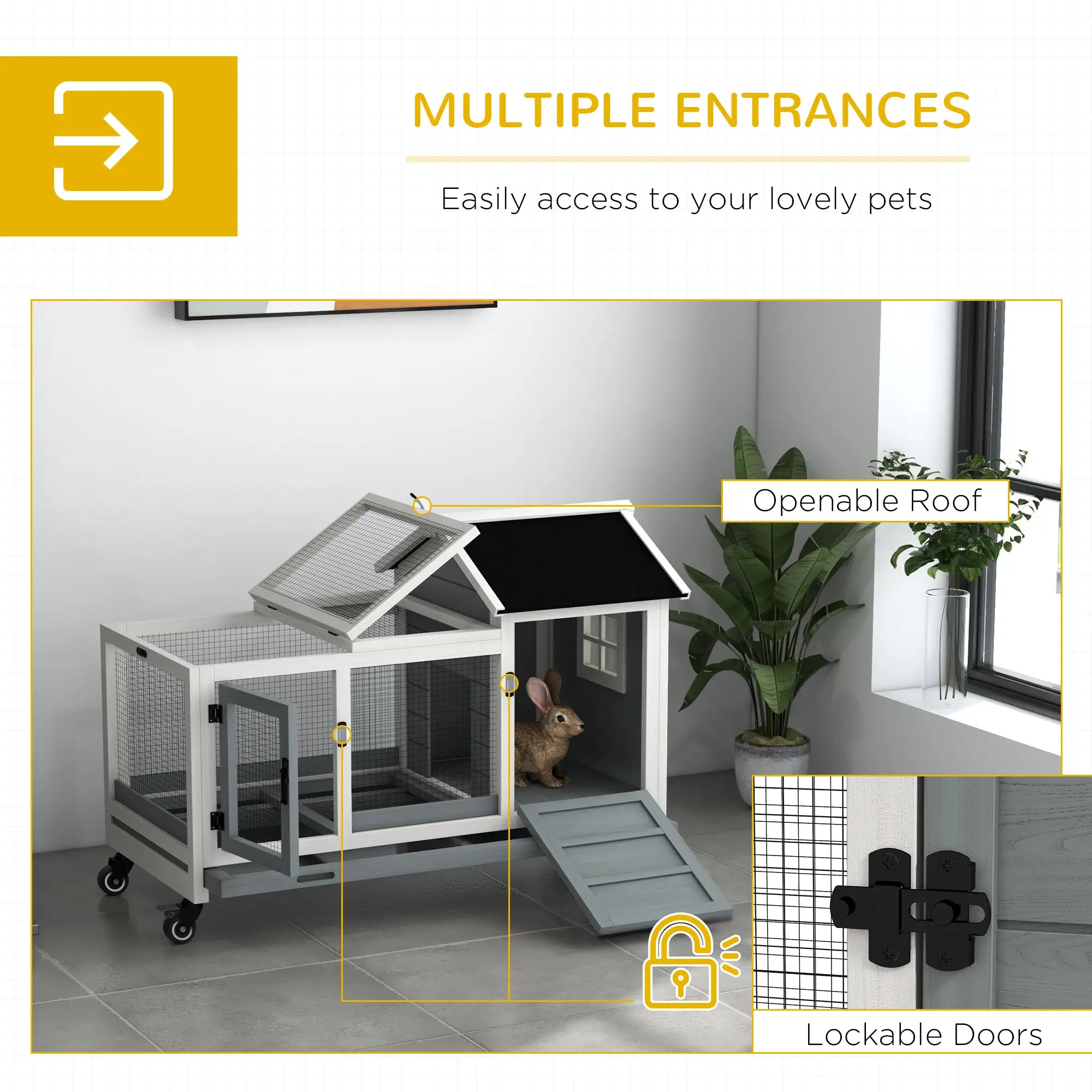 Rabbit Cage With Wheels, Ramp, Run, Tray, Indoor Outdoor, Grey Rabbit Hutch at Gallery Canada