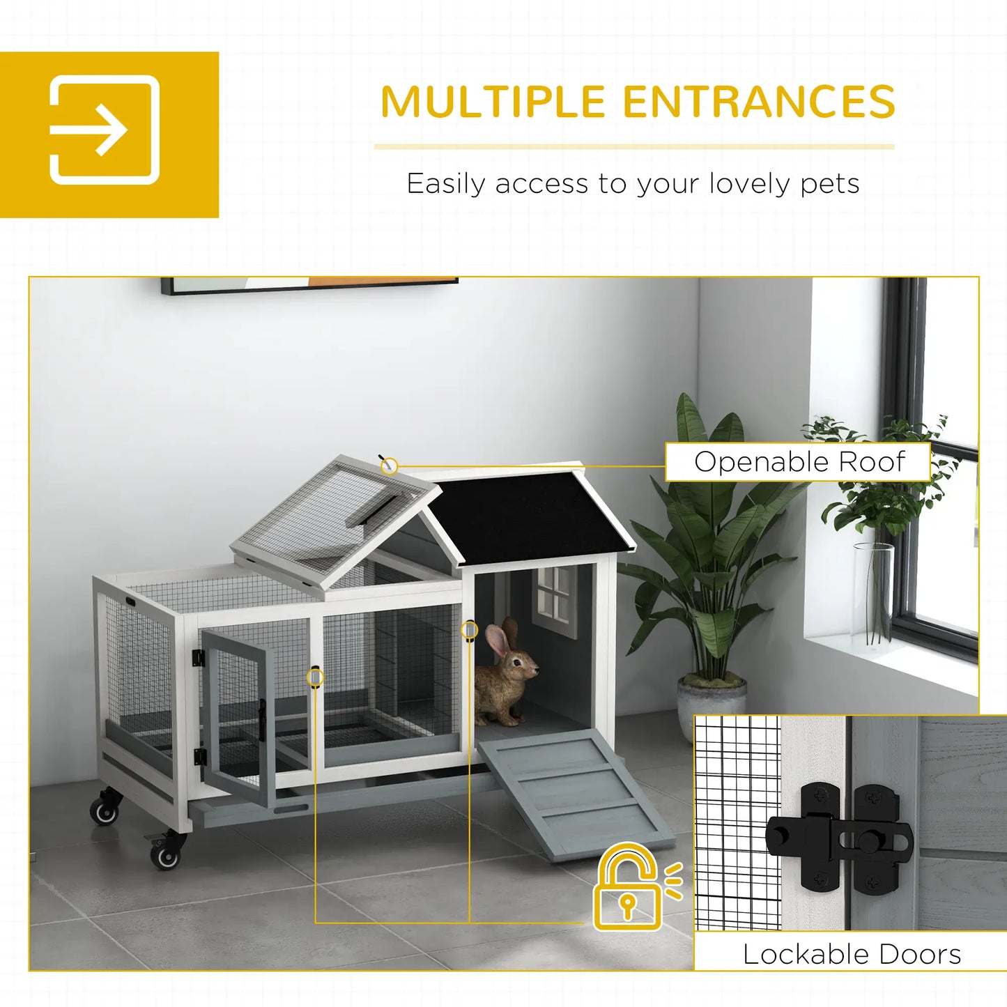 Rabbit Cage With Wheels, Ramp, Run, Tray, Indoor Outdoor, Grey Rabbit Hutch at Gallery Canada