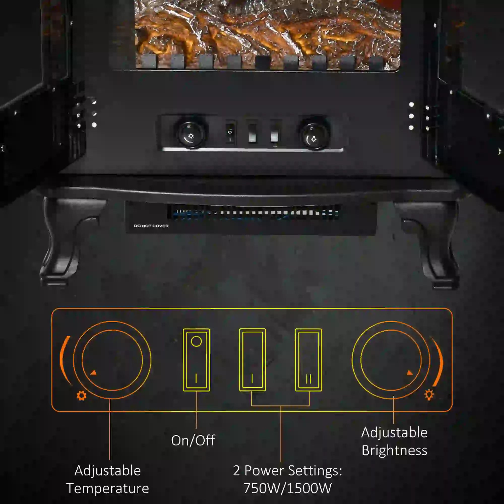 Electric Fireplace Stove Heater with LED Fire Flame Effect, Double Door, Freestanding &; Portable with Overheat Protection, 750W/1500W, Black Electric Fireplaces at Gallery Canada