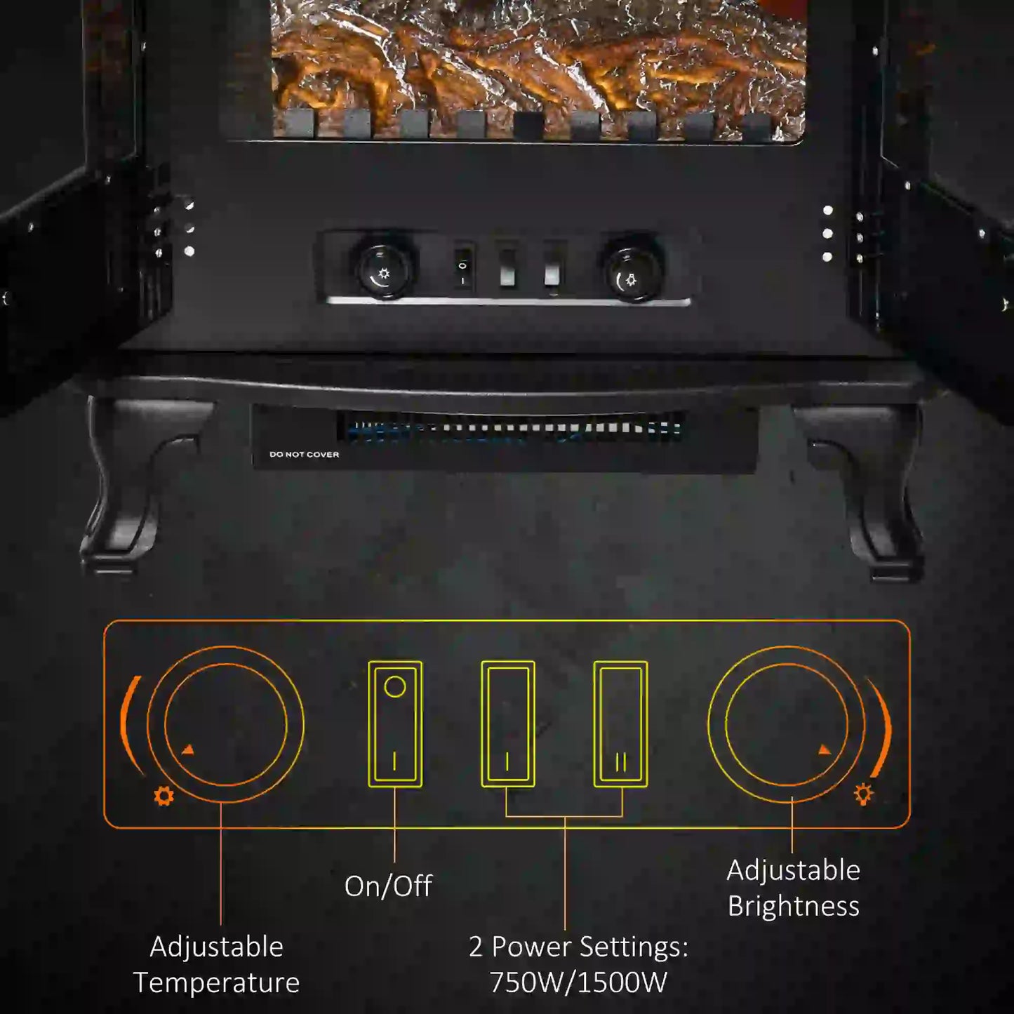 Electric Fireplace Stove Heater with LED Fire Flame Effect, Double Door, Freestanding &; Portable with Overheat Protection, 750W/1500W, Black Electric Fireplaces at Gallery Canada