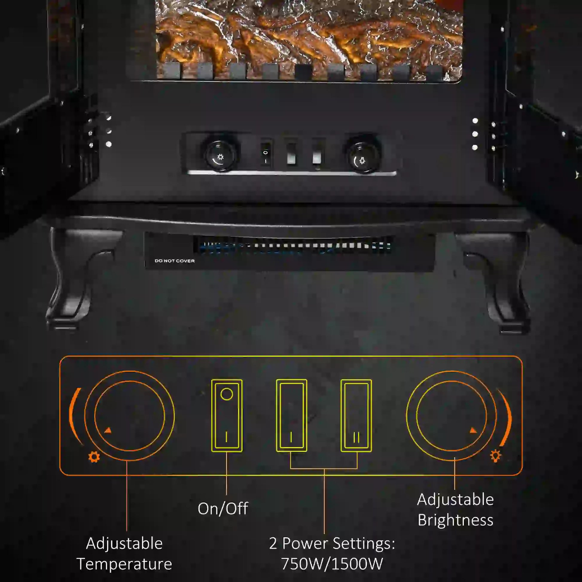 Electric Fireplace Stove Heater with LED Fire Flame Effect, Double Door, Freestanding &; Portable with Overheat Protection, 750W/1500W, Black Electric Fireplaces at Gallery Canada