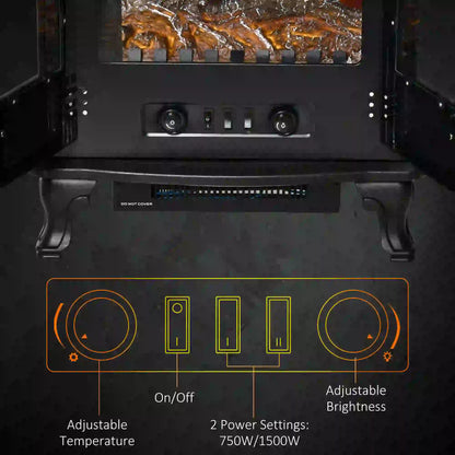 Electric Fireplace Stove Heater with LED Fire Flame Effect, Double Door, Freestanding &; Portable with Overheat Protection, 750W/1500W, Black Electric Fireplaces at Gallery Canada