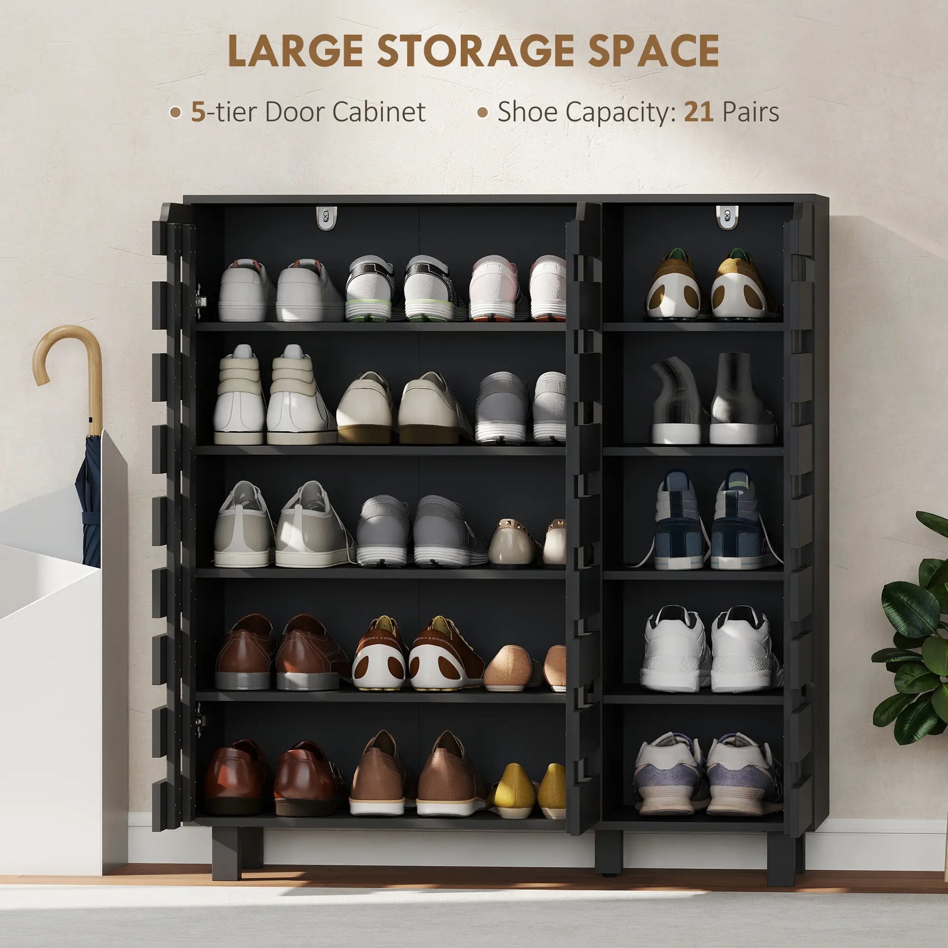 Shoe Cabinet, 20 Pair Storage with Hollowed-Out Doors, Black Shoe Storage Cabinets & Racks at Gallery Canada