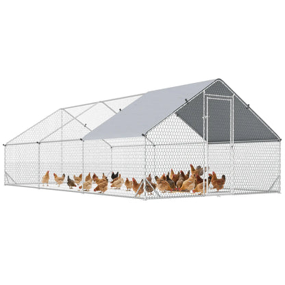 9.8' x 19.7' x 6.6' Chicken Coop, Outdoor Hen House With Cover Chicken Coops Silver at Gallery Canada