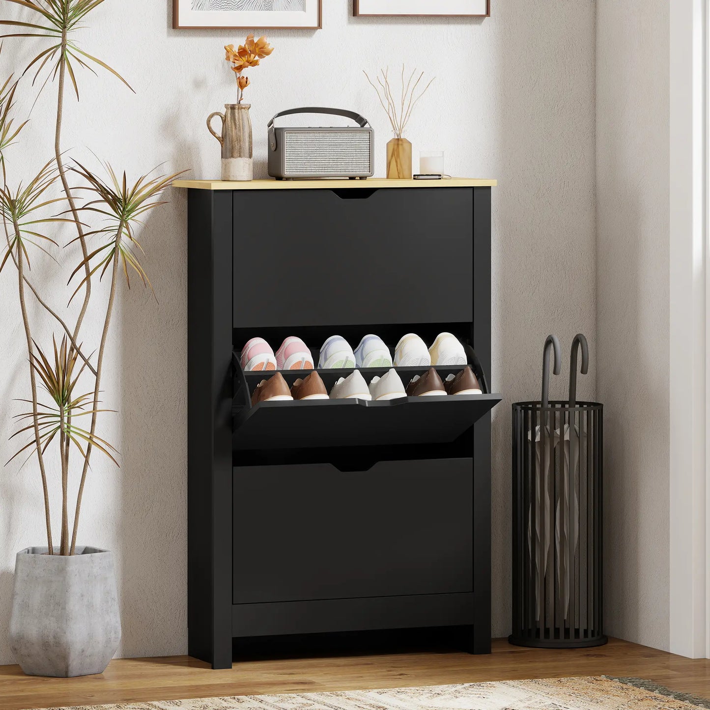 Shoe Storage Cabinet, 3 Flip Drawers, Adjustable Shelves, Black Shoe Storage Cabinets & Racks at Gallery Canada