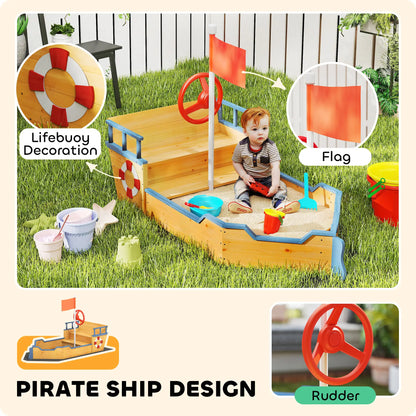 Kids Wooden Pirate Ship Sandbox, Outdoor Playset w/ Bench Seat, 3-6 Years Sandboxes & Accessories at Gallery Canada