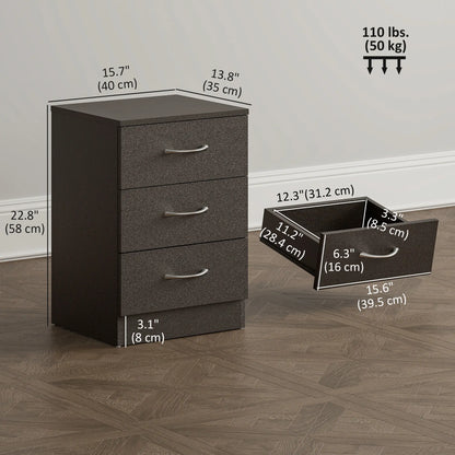 Bedside Table, 3 Drawers, Metal Rail, Dark Brown Bedside Tables at Gallery Canada