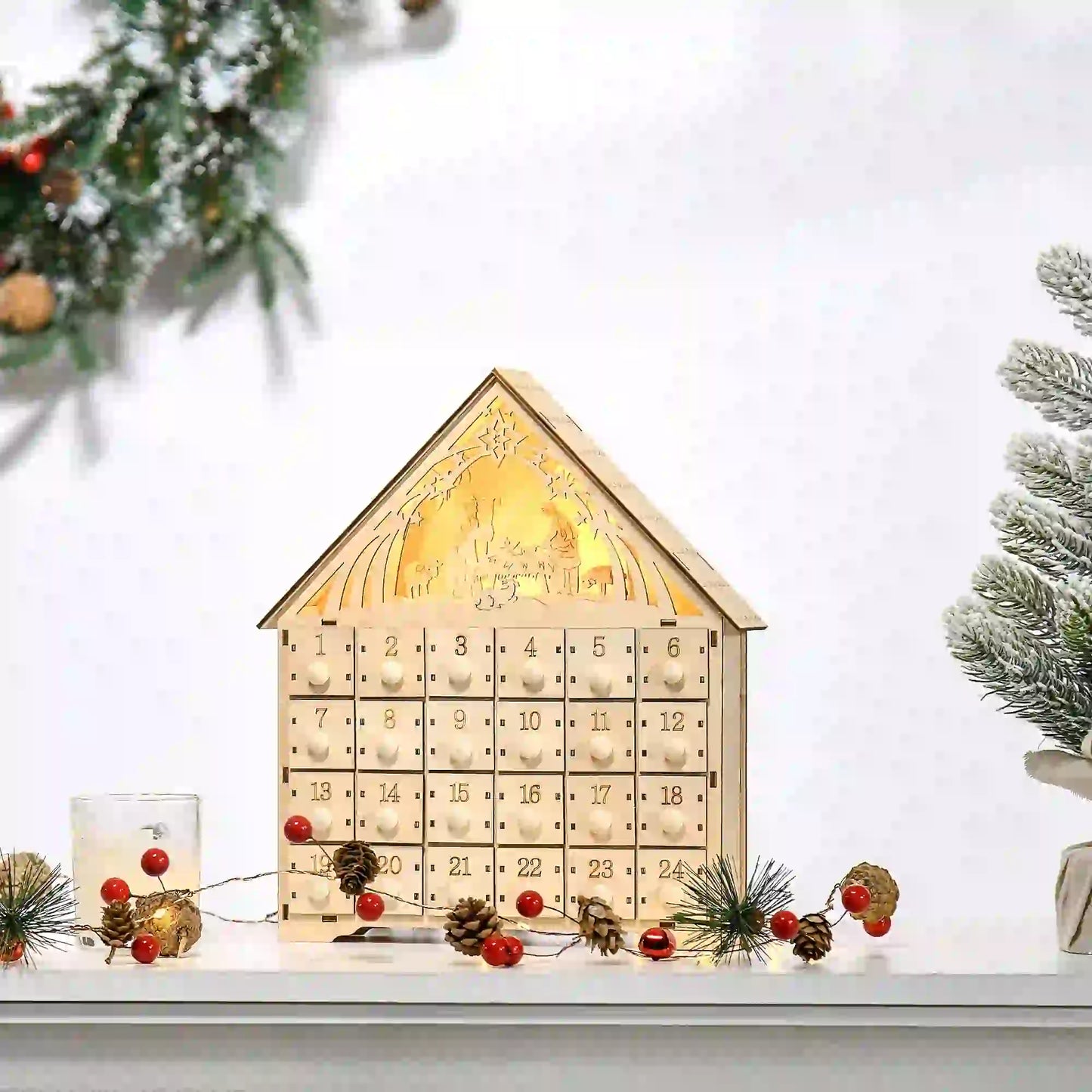 Wooden Christmas Advent Calendar, Lighted 24 Days, Bible Characters, Battery Operated, Natural Christmas Advent Calendars at Gallery Canada
