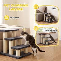 Cat Trees 3 Tier Pet Stairs, Dog Cat Steps Scratching Post, Dark Grey