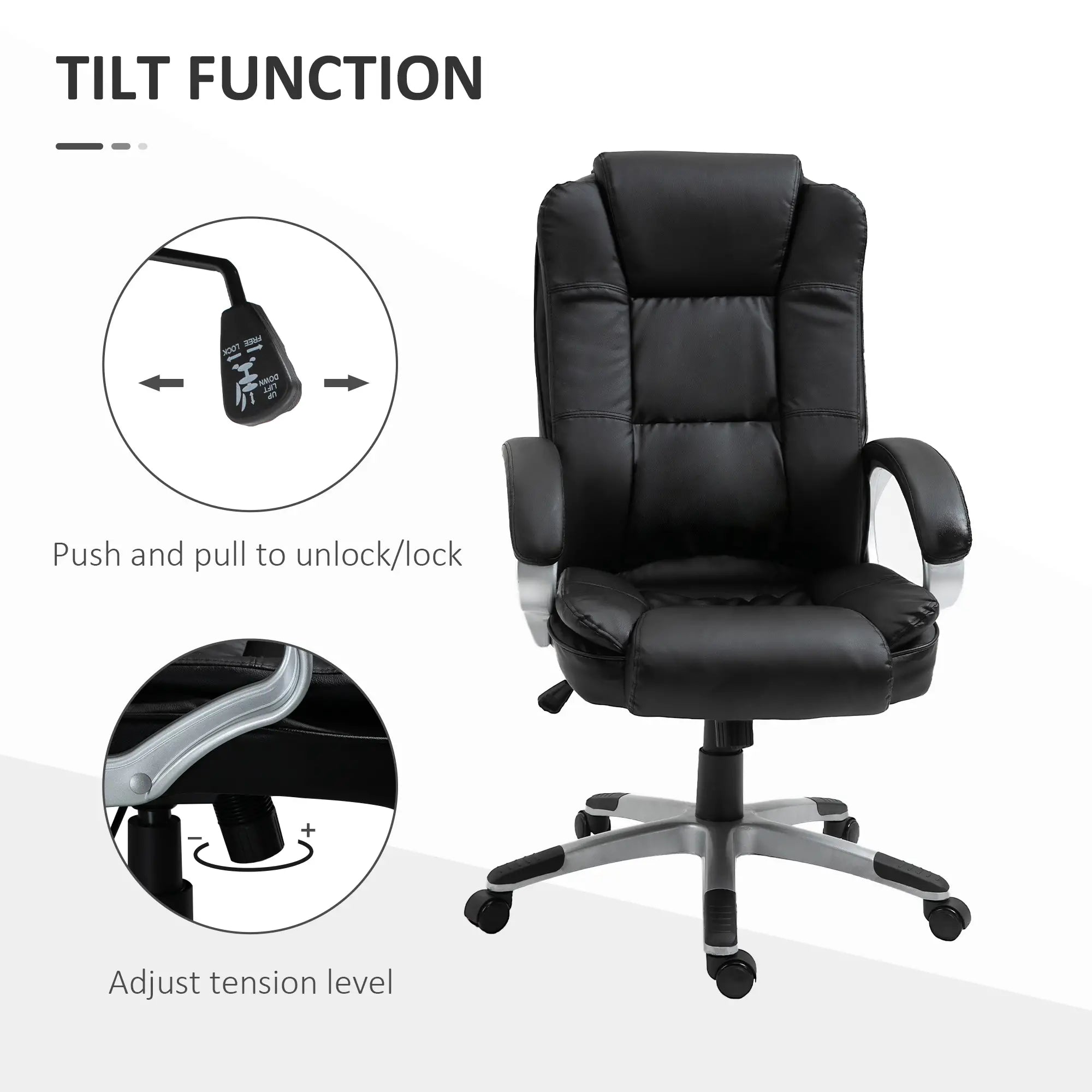 Adjustable High Back Executive Office Chair, PU Leather, Padded Armrests Executive & Manager Chairs at Gallery Canada