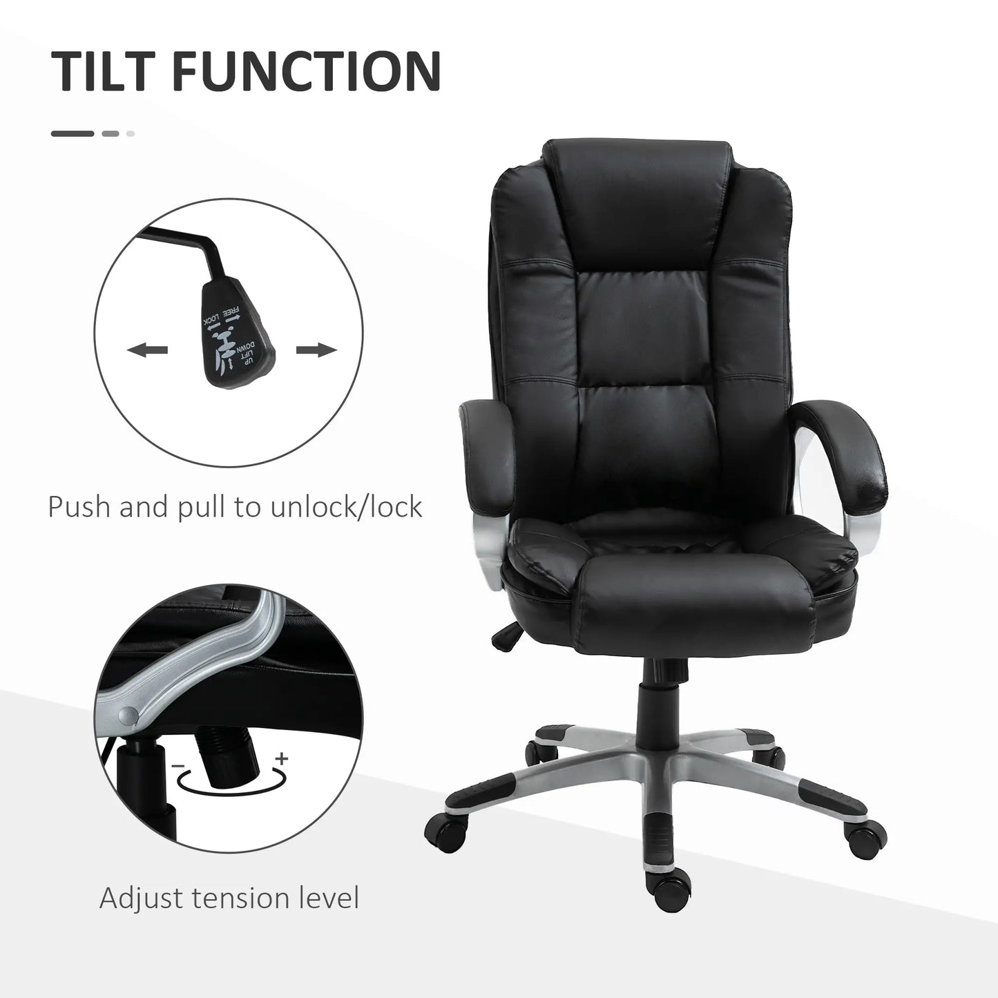 Adjustable High Back Executive Office Chair, PU Leather, Padded Armrests Executive & Manager Chairs at Gallery Canada