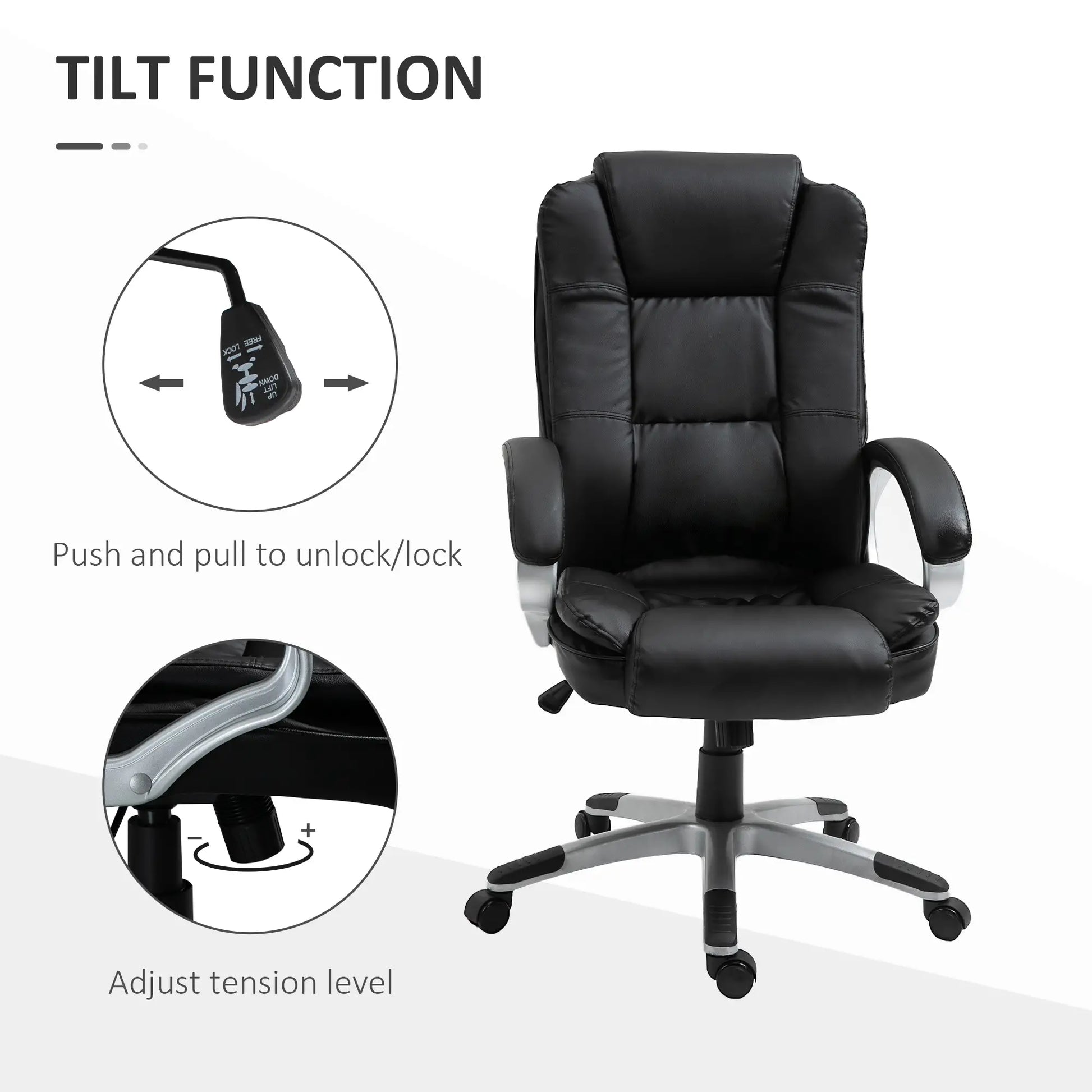 Adjustable High Back Executive Office Chair, PU Leather, Padded Armrests Executive & Manager Chairs at Gallery Canada