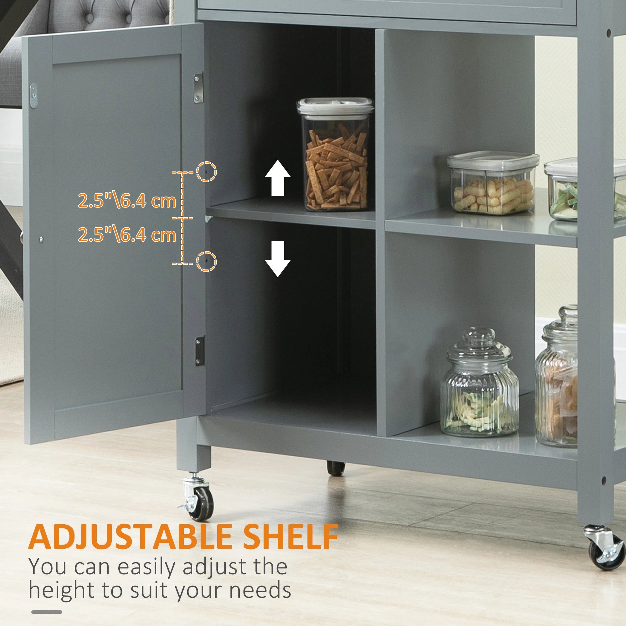 Rolling Kitchen Cart, Wood Top with Drawer, Kitchen Island on Wheels, Grey Kitchen Islands & Kitchen Carts at Gallery Canada