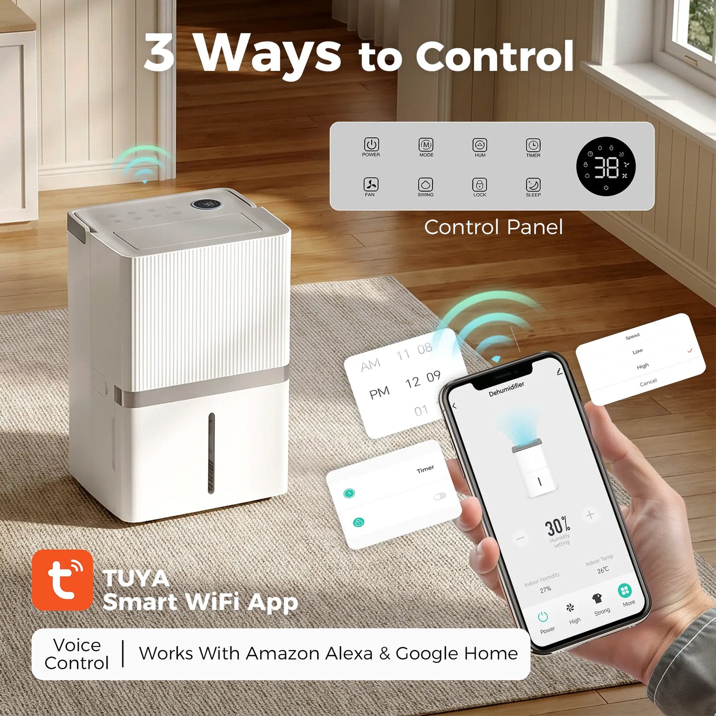 100 Pint Smart Dehumidifier, 5200 Sq Ft, WiFi, App Control