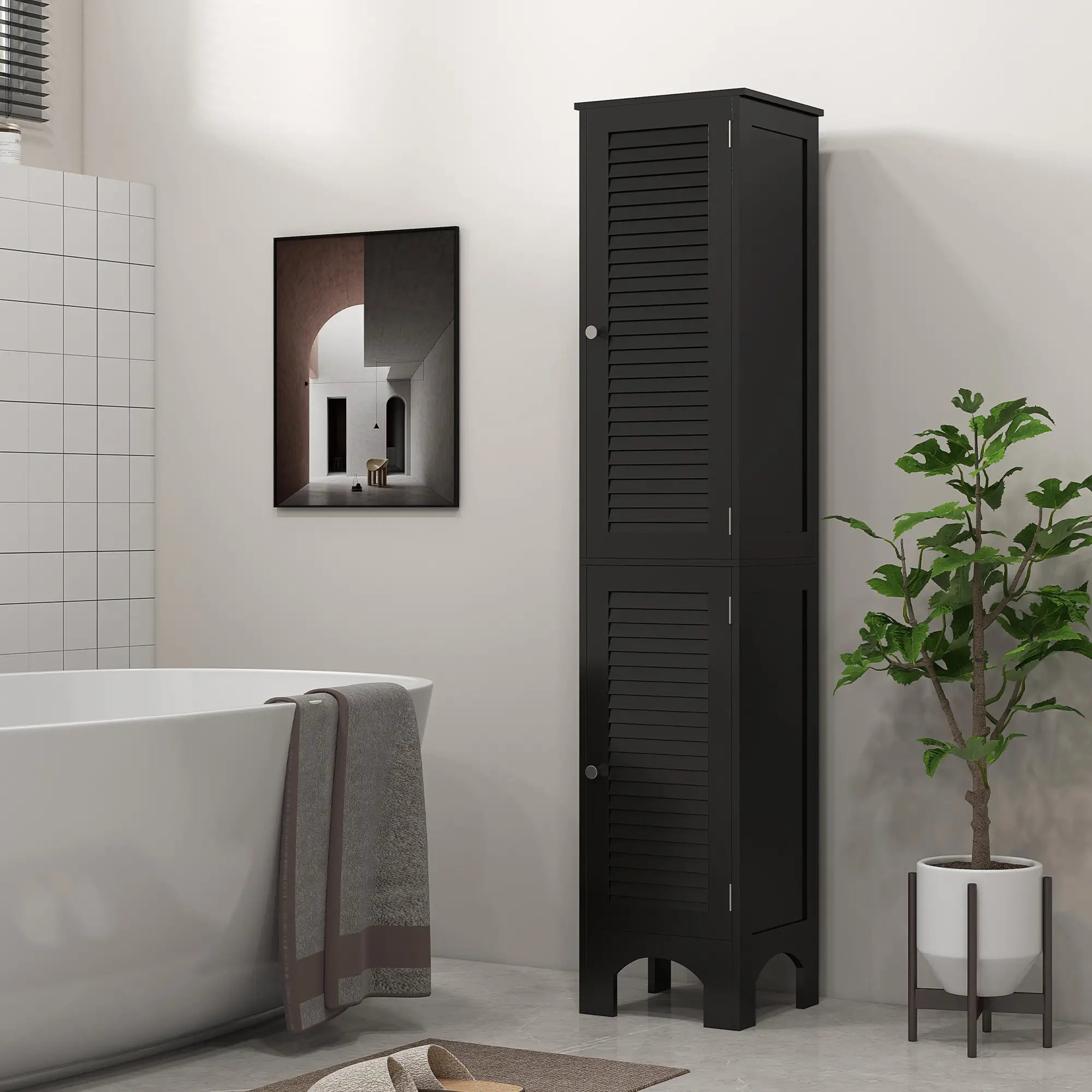 Narrow Tall Bathroom Storage Cabinet with Shelves, Doors, Black Bathroom Cabinets at Gallery Canada