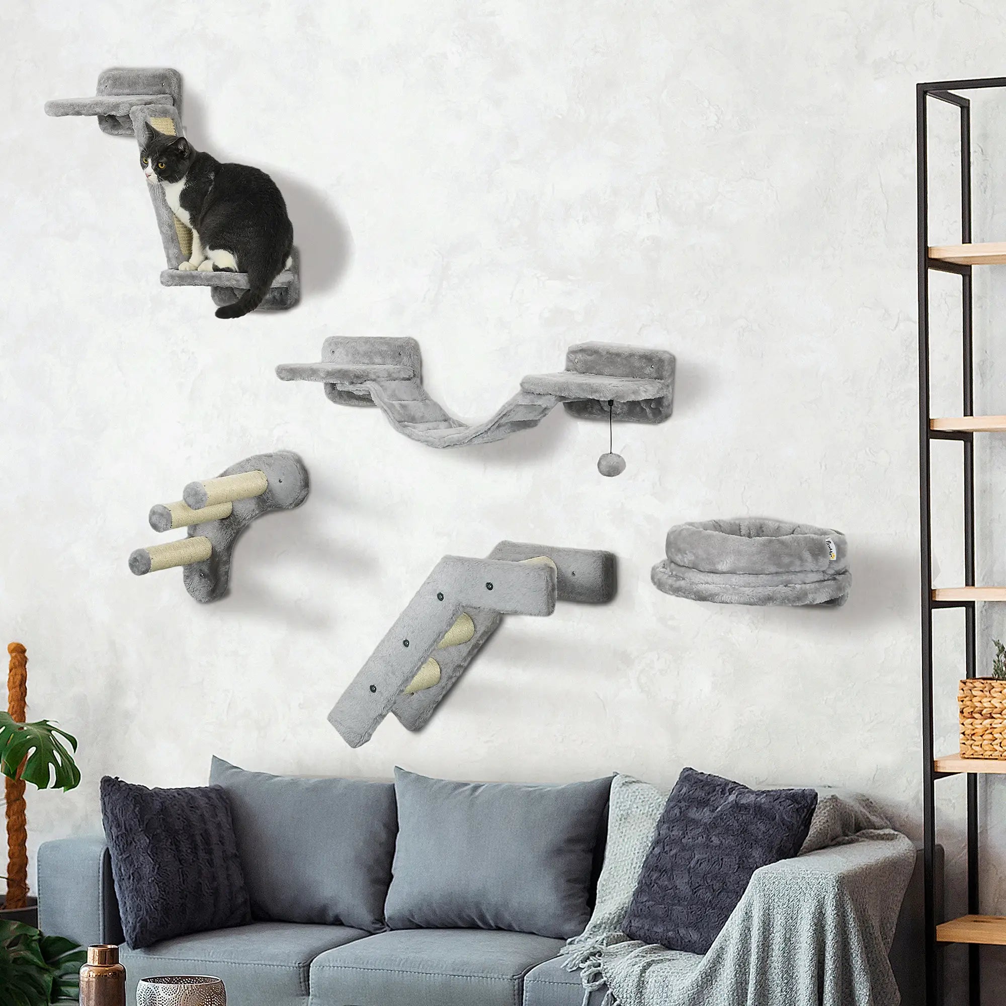 5PCs Cat Wall Shelves, Scratching Post, Ladder, Bed, Platform Cat Climbing Wall at Gallery Canada