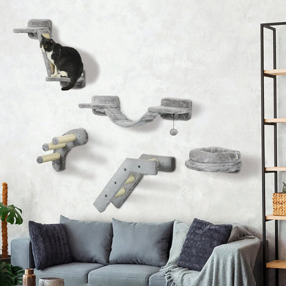 5PCs Cat Wall Shelves, Scratching Post, Ladder, Bed, Platform Cat Climbing Wall at Gallery Canada