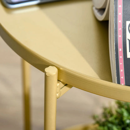 2-Tier Gold Side Table, Round Nightstand, Removable Trays, Folding Metal Frame, Gold Side Tables at Gallery Canada