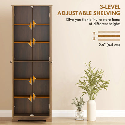 67" Farmhouse Pantry Cabinet, 2 Doors, Adjustable Shelves, Wood Grain, Brown Kitchen Pantry Cabinets at Gallery Canada
