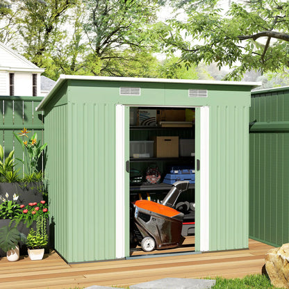 7'x4' Metal Patio Storage Shed, Garden Tool Utility, Light Green Sheds at Gallery Canada