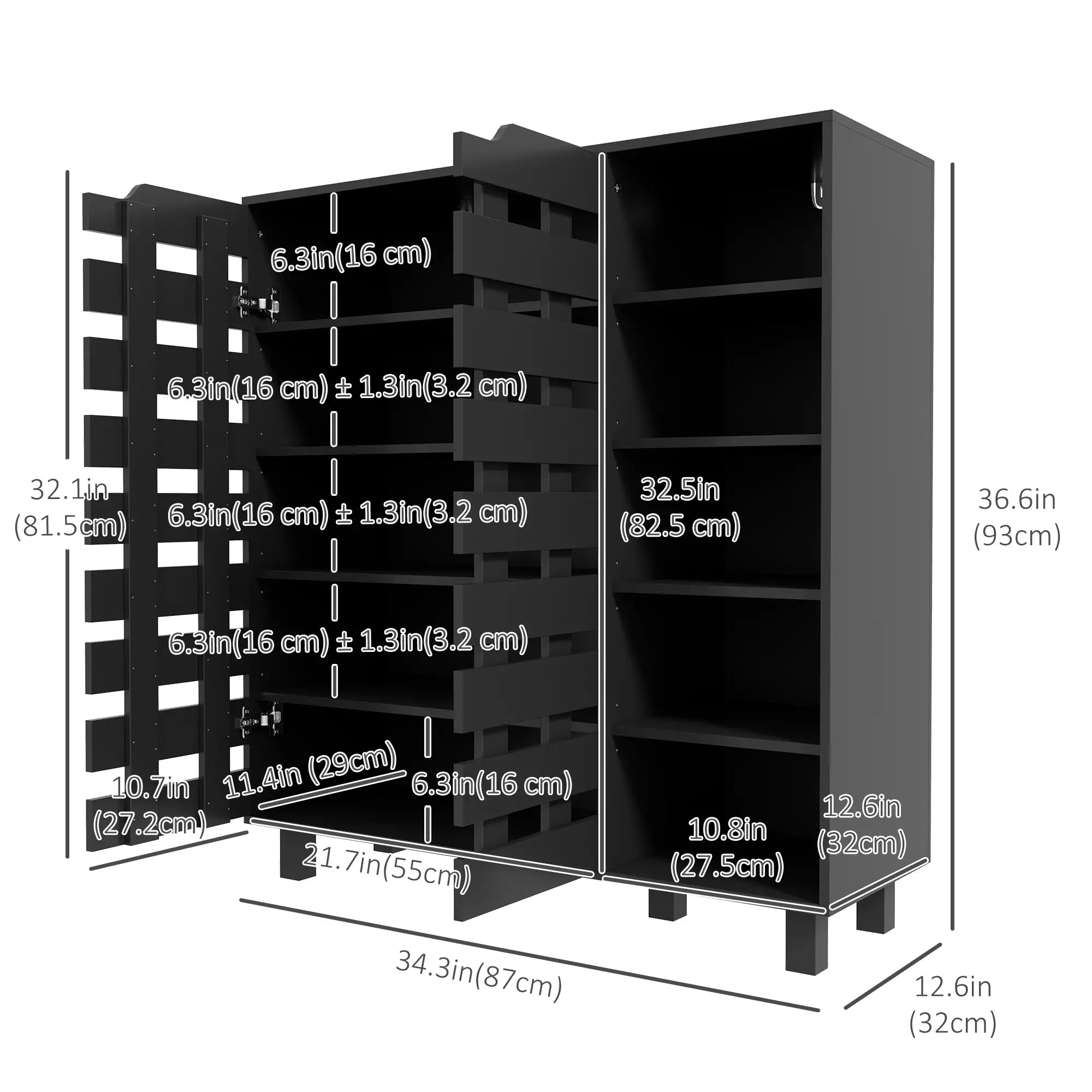 21 Pair Shoe Cabinet, 5-Tier Double Door, 5-Tier Open Shelves, Black Shoe Storage Cabinets & Racks at Gallery Canada