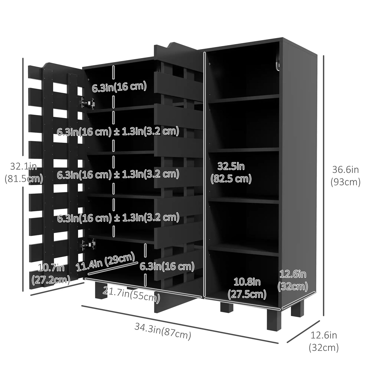 21 Pair Shoe Cabinet, 5-Tier Double Door, 5-Tier Open Shelves, Black Shoe Storage Cabinets & Racks at Gallery Canada