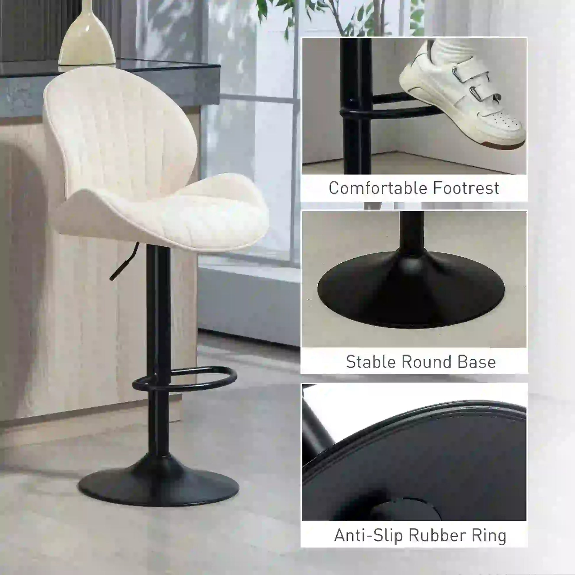 Swivel Bar Stools Set of 2, Adjustable Height with Back, Beige Bar Stools at Gallery Canada