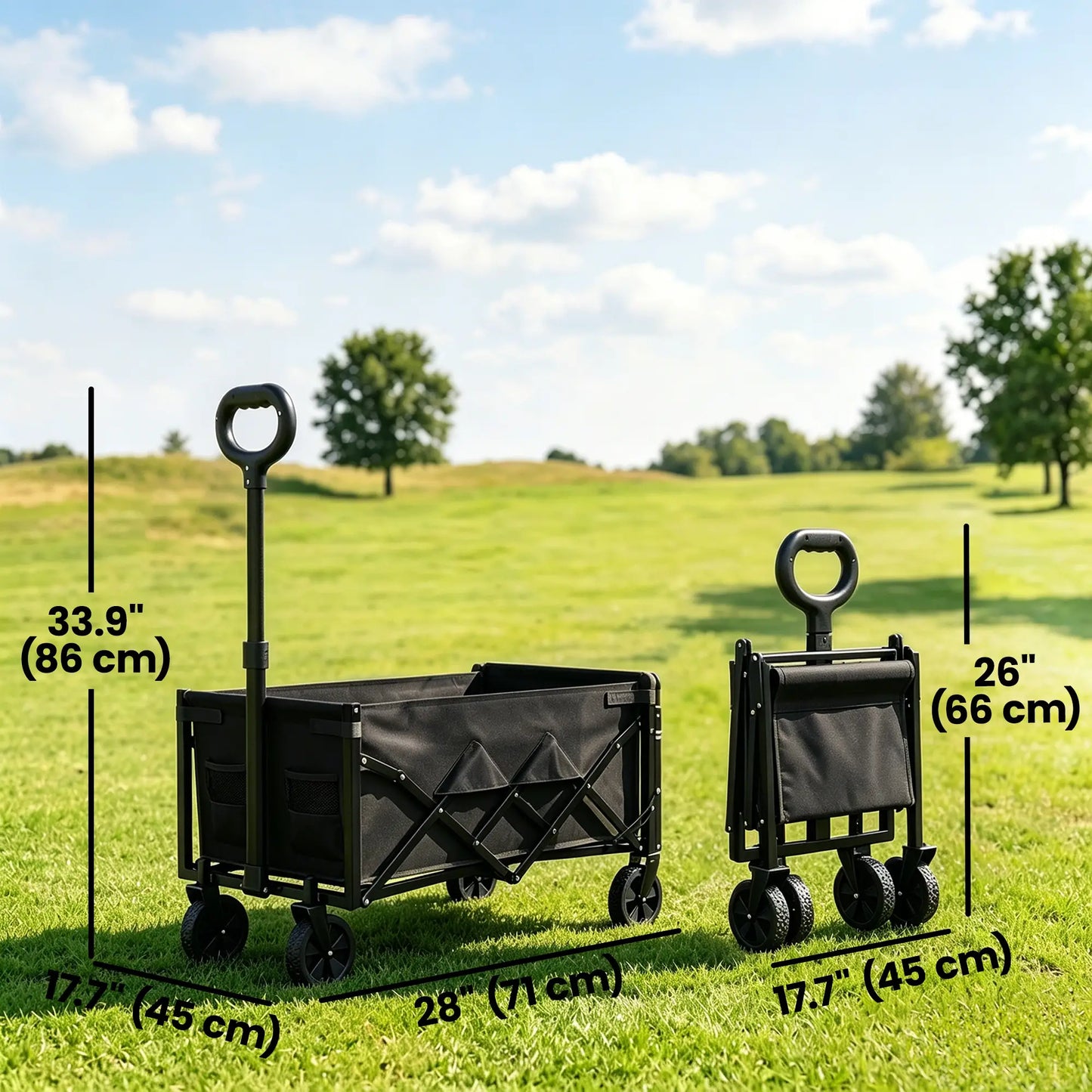 80L Folding Wagon Cart, Heavy-Duty Collapsible, Black Folding Garden Carts at Gallery Canada