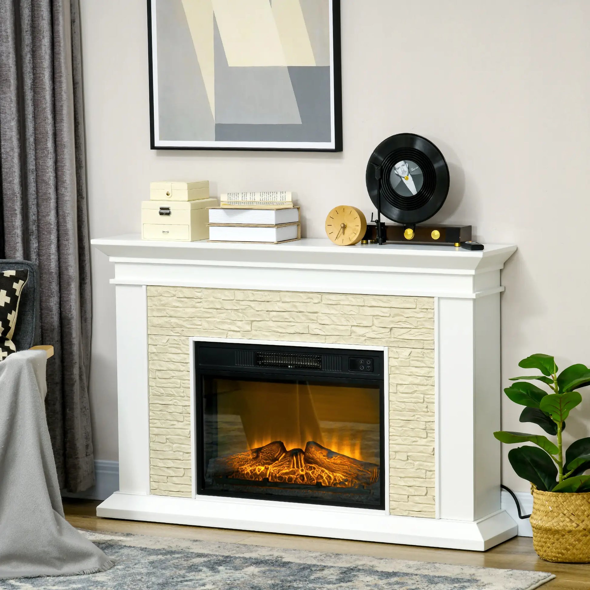 31.5" Electric Fireplace with Mantel, 1400W, Remote, White Electric Fireplaces at Gallery Canada