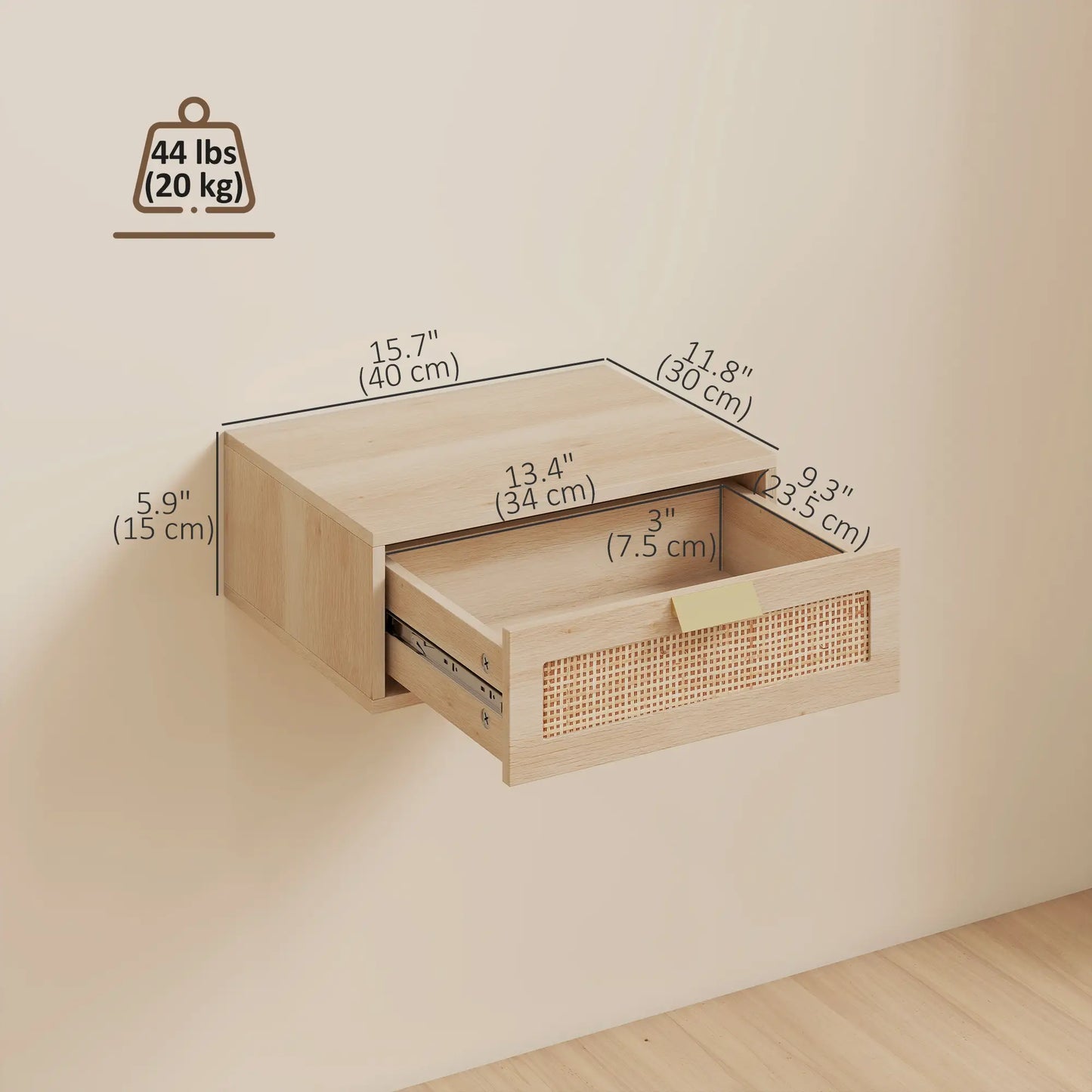 Floating Bedside Tables Set Of 2, Wall Mounted Nightstands, Rattan Drawer, Wood Effect, Oak Bedside Tables at Gallery Canada