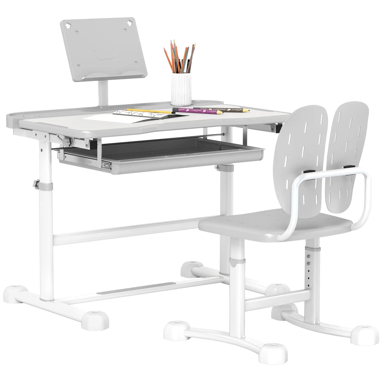 Adjustable Kids Desk and Chair Set, Tilt Desktop, Large Board, Drawer, Grey Kids Desk Sets at Gallery Canada