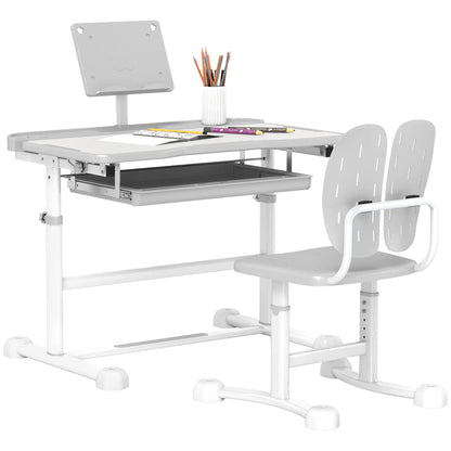 Adjustable Kids Desk and Chair Set, Tilt Desktop, Large Board, Drawer, Grey Kids Desk Sets at Gallery Canada