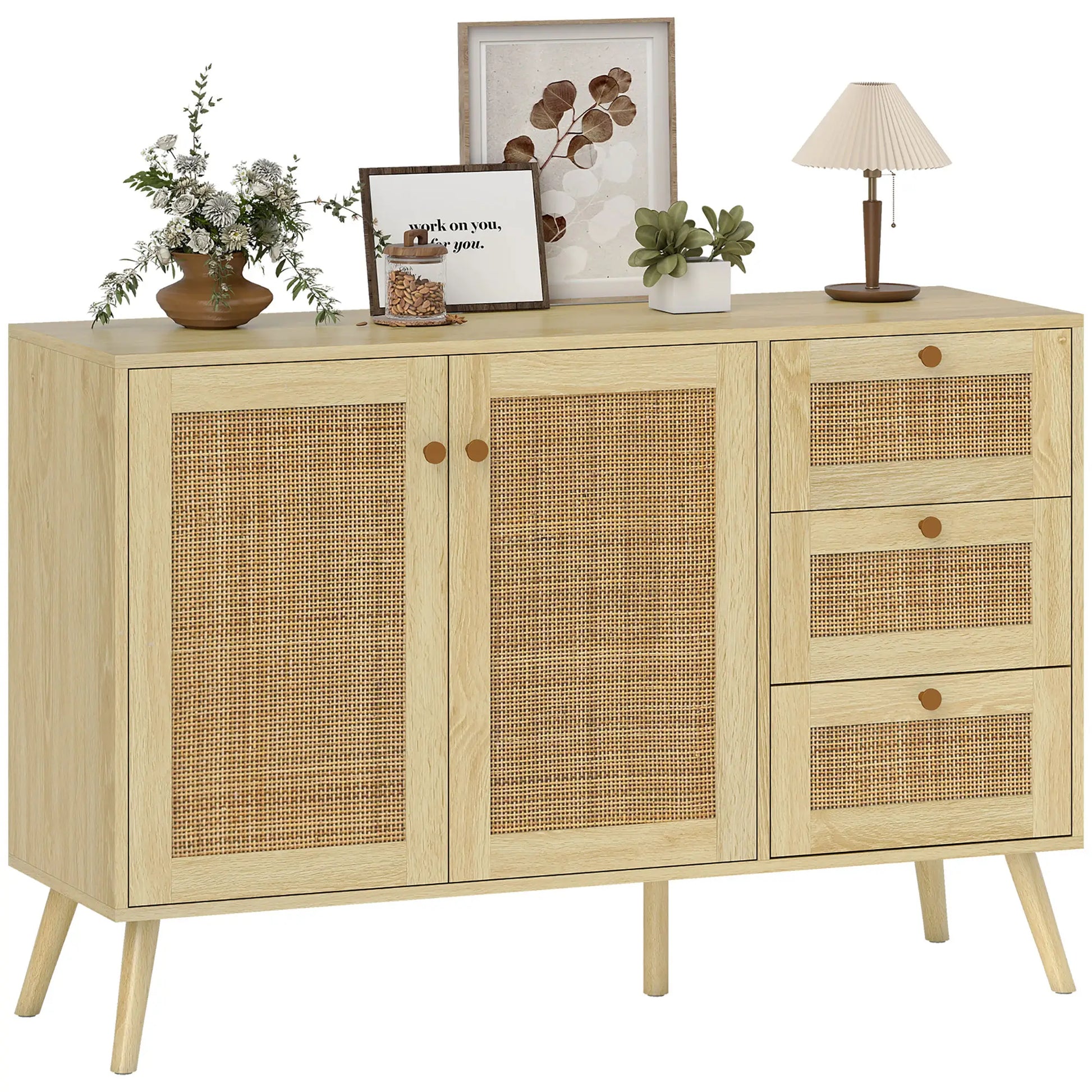 47 Inch Buffet Cabinet, Rattan Sideboard with Drawers, Natural Bar Cabinets at Gallery Canada