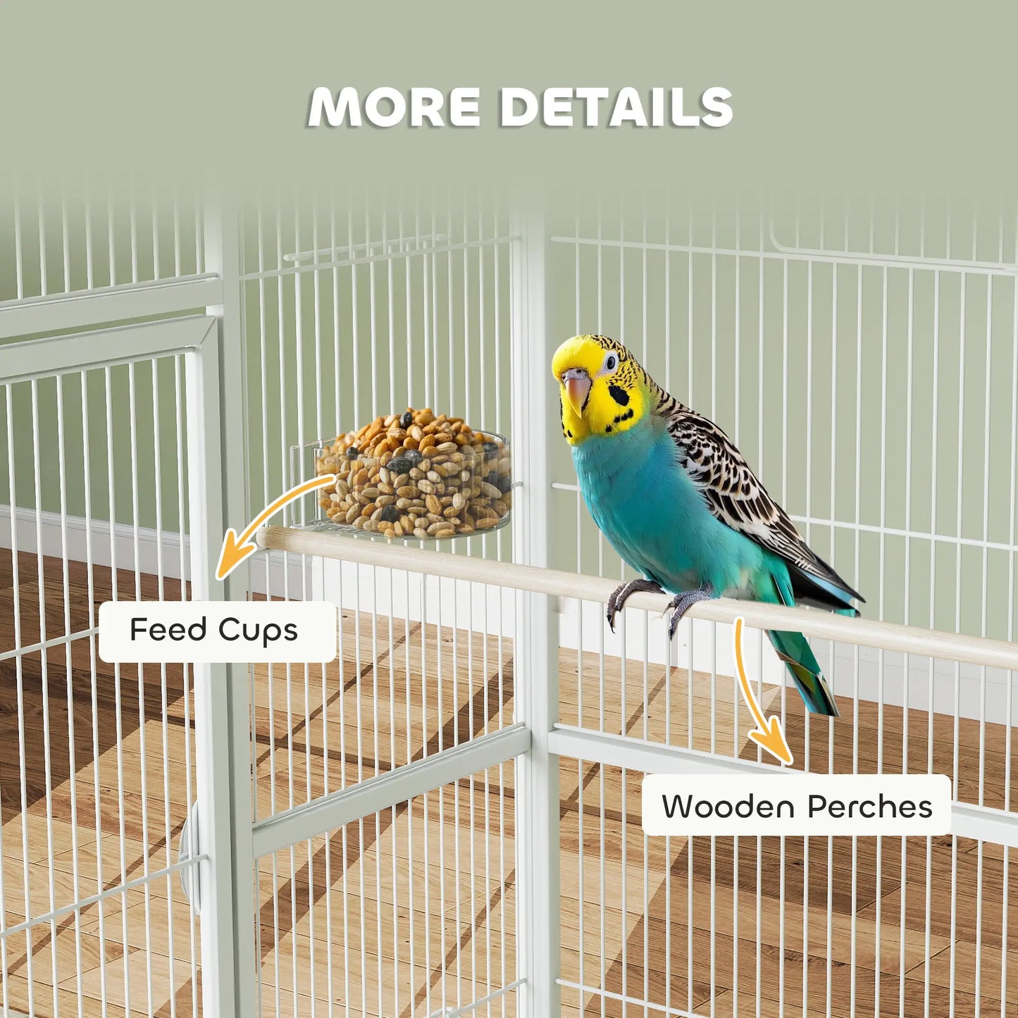 64" Large Rolling Bird Cage, Detachable Stand, Storage Shelf, White Bird Cages at Gallery Canada